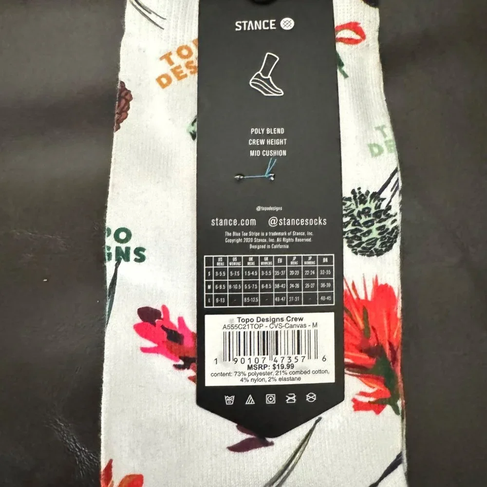 Stance X Topo Designs crew socks size medium poly‎ blend white mid cushion new